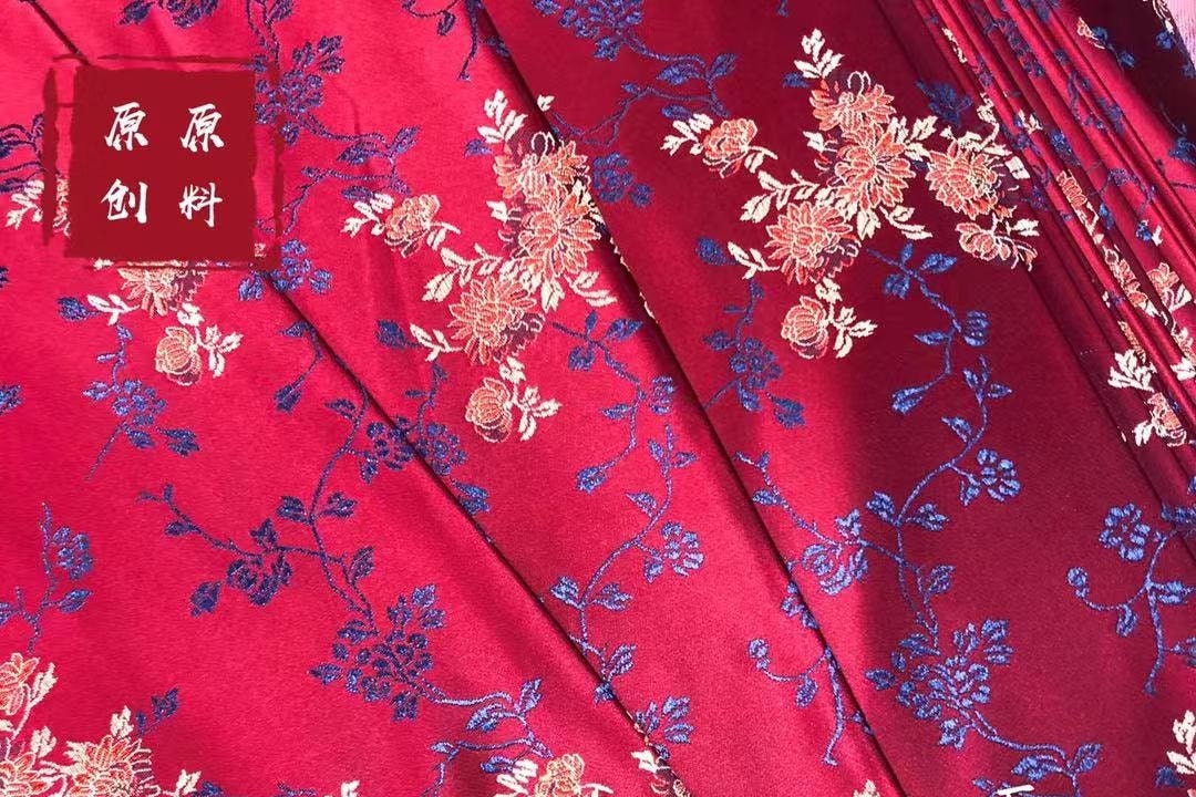 Tissu damassé en brocart de soie : 75 cm de large, motif pivoines, pour l’ameublement et la couture
