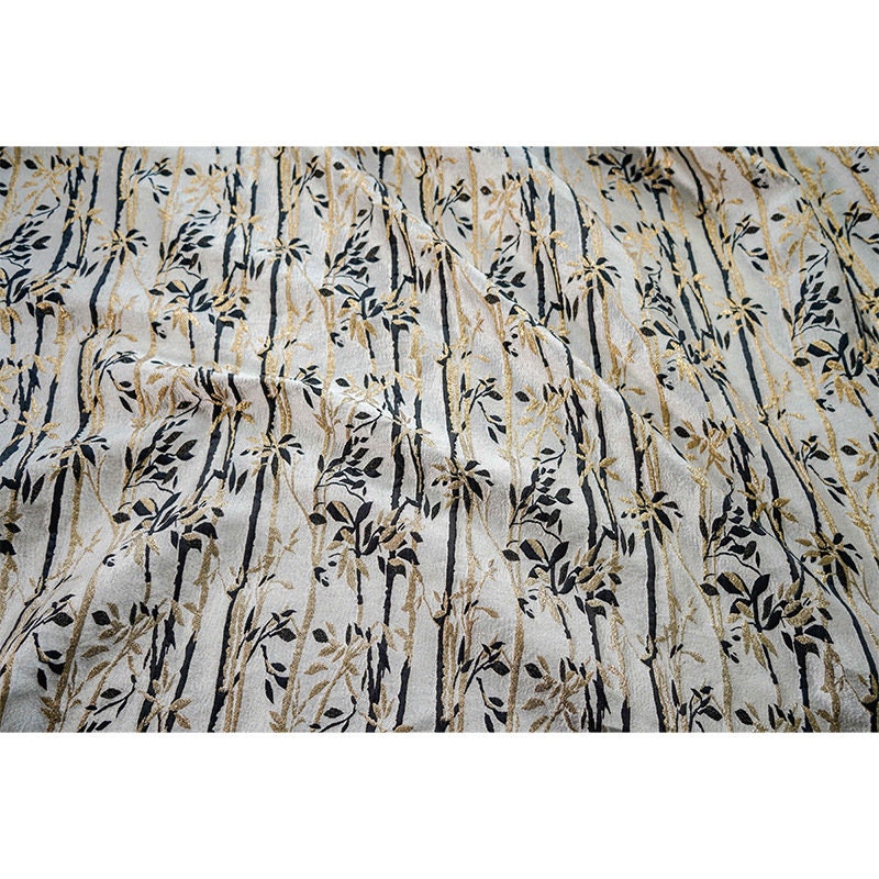 Gold Thread Bamboo Jacquard Fabric: 3D Designer Upholstery, 55" Wide