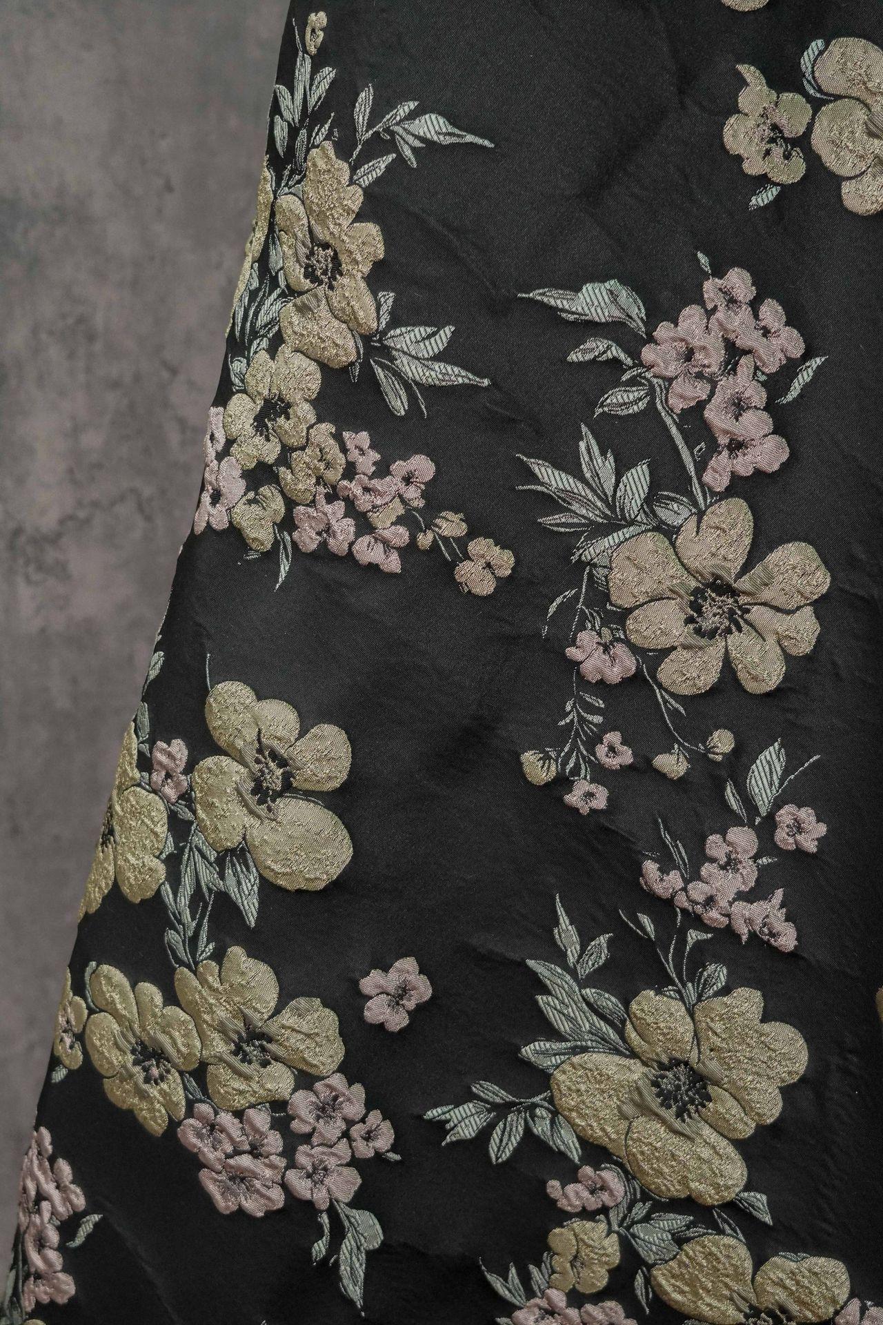 Floral Jacquard Fabric: 3D Effect Yellow Pink Flowers, 55" Wide - By The Meter