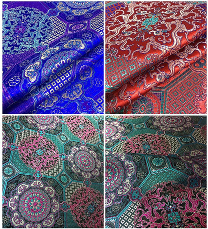 Tissu brodé Thangka : Mélange de soie et rayonne de bon augure, 75 cm de large, vendu au mètre