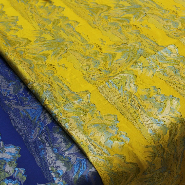 Chinese Silk Brocade Fabric: Ancient Paintings Pattern, 55" Wide