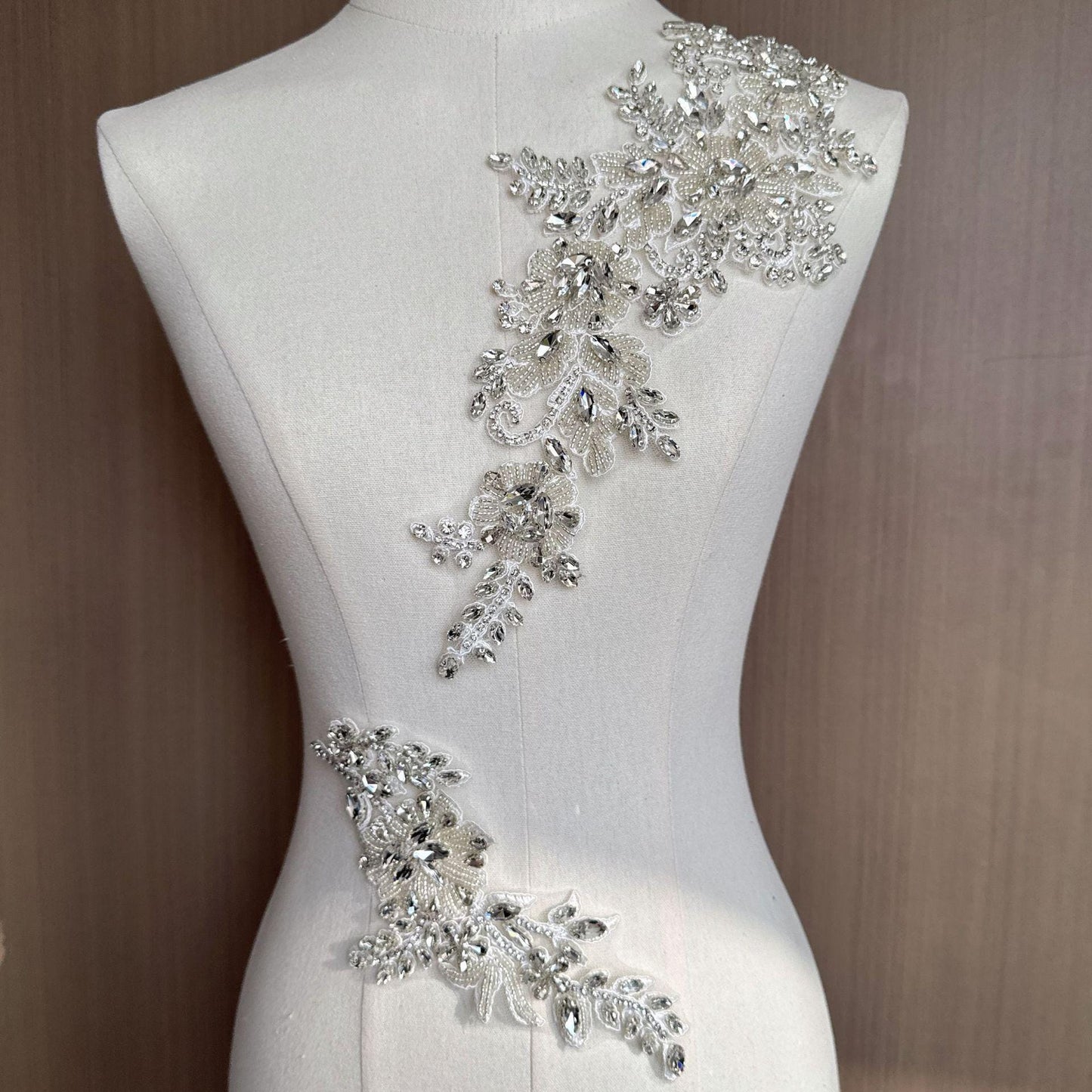 Embroidered Rhinestone Lace Trim: Bridal Wedding Dress Applique
