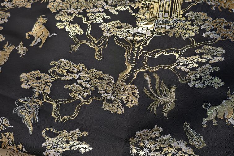 Gold Woven Tiger Jacquard Fabric with Dragon Ox Elements ��� Fashion & Decor Texti"Wide