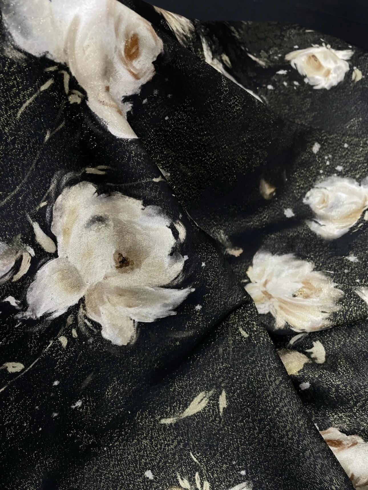 Floral Brocade Fabric: Gold Printed Viscose Jacquard for Cheongsam, Hanfu - 55"W