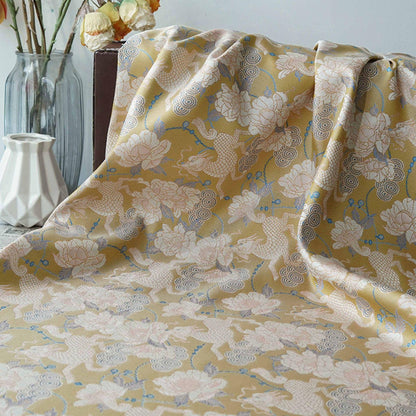 Luxury Song Brocade Jacquard Fabric with Kirin and Peony Gold Pattern, 58" Wide