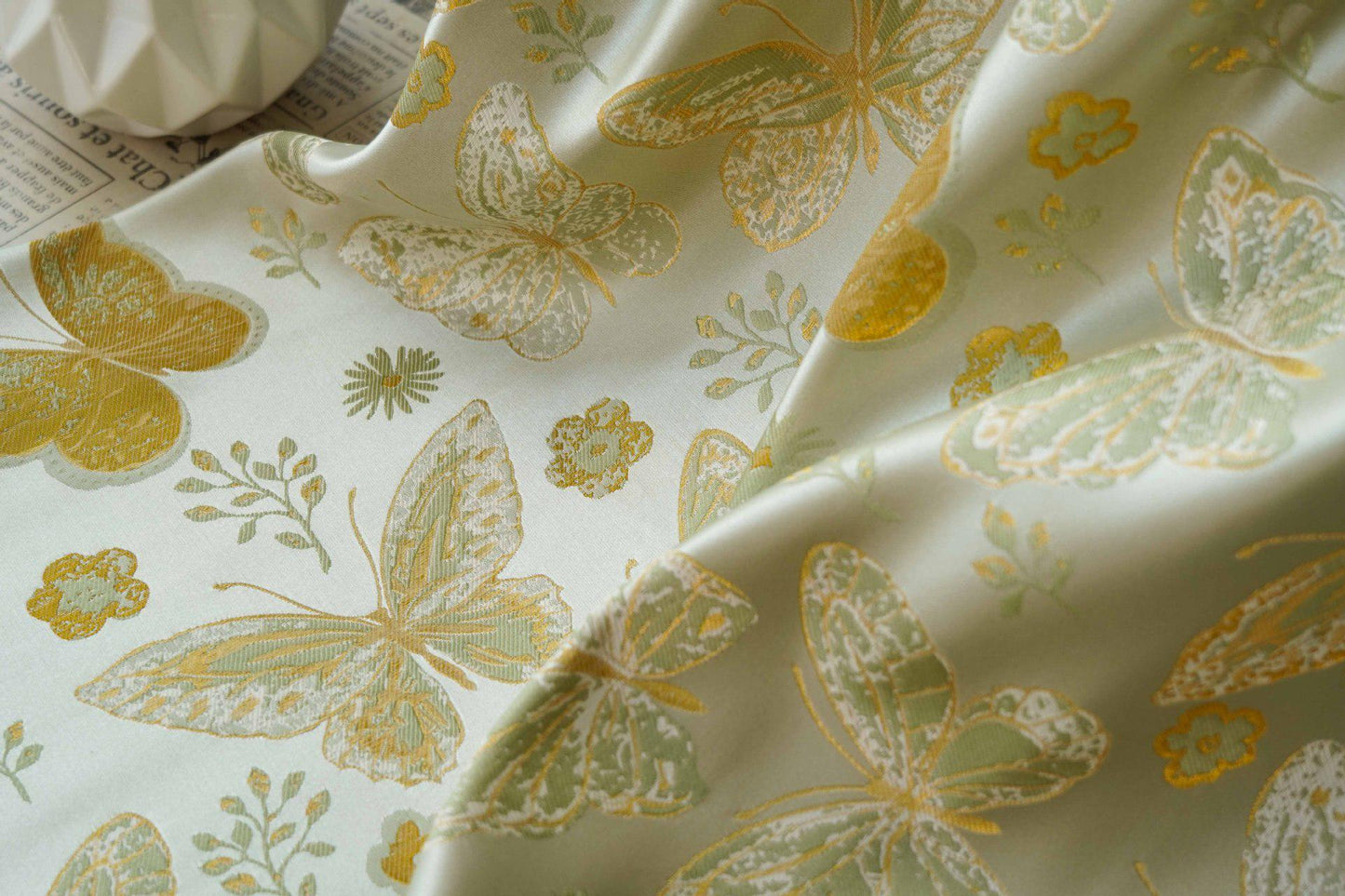 Gold Butterfly Brocade Fabric: Nishijin Kimono Style, 60" Wide