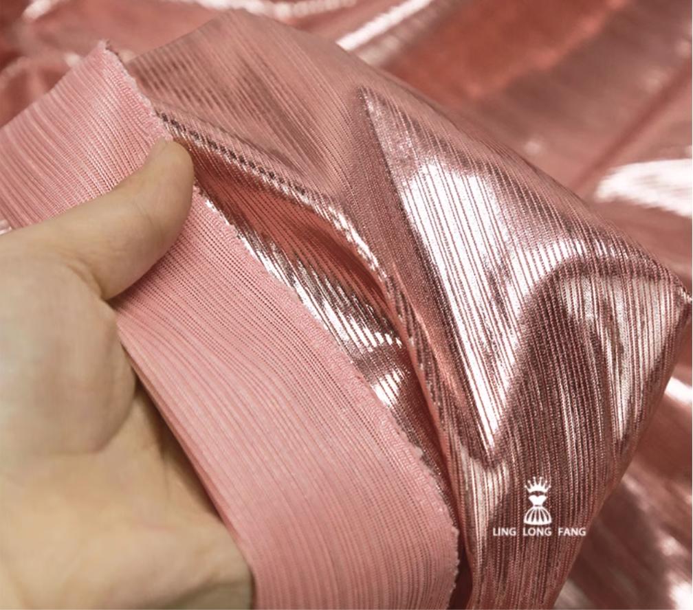 Metallic Foil Striped Knit Fabric: 4-Way Stretch, 56" Wide