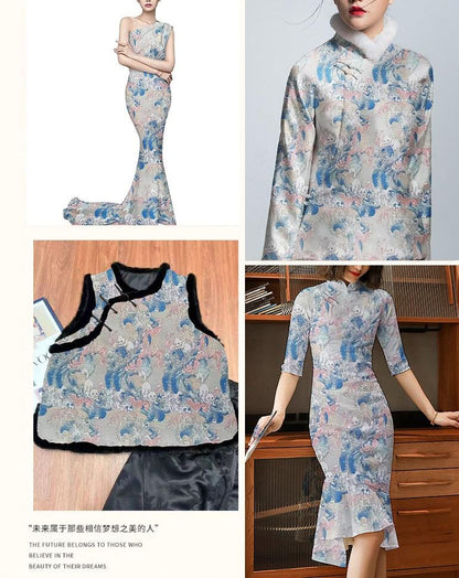 Tissu Jacquard Chat Navigateur – Motif tissé or métallisé, Couture & Maison