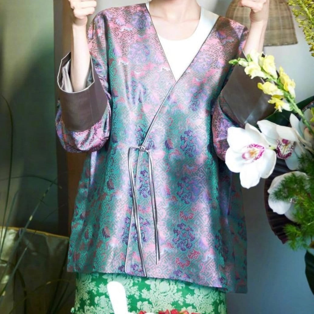 Floral Brocade Fabric: 59"W Chinese Wishful Sunflower Silk Rayon