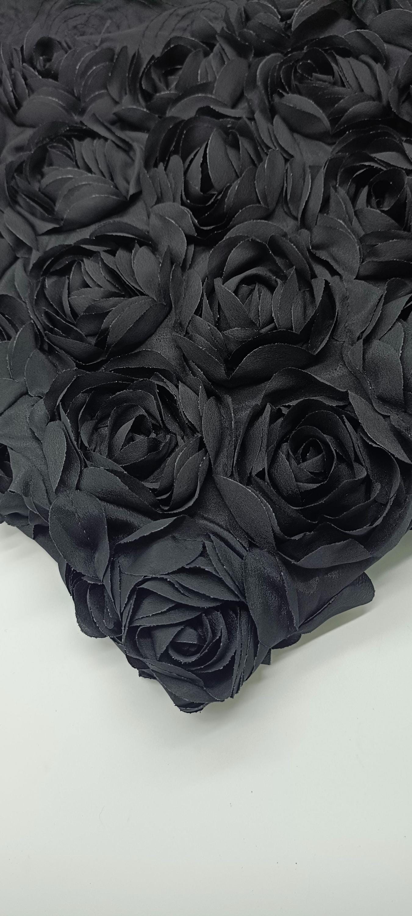 Black Rose Embroidery Fabric: 3D Floral Mesh, Bridal Veil, By The Yard