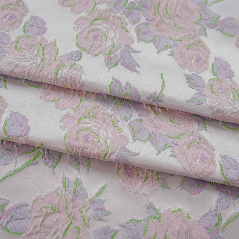 Pink Meadow Floral Jacquard Fabric: Upholstery, Costume, Decor - 60"W