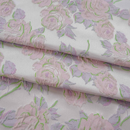 Pink Meadow Floral Jacquard Fabric: Upholstery, Costume, Decor - 60"W
