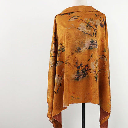 Tissu satin de soie thé : gaze cantonaise imprimée numériquement de 150 cm de large