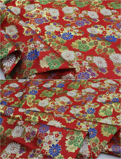Japanese Floral Brocade Fabric: Gold & Silver Woven Damask (By The Meter)