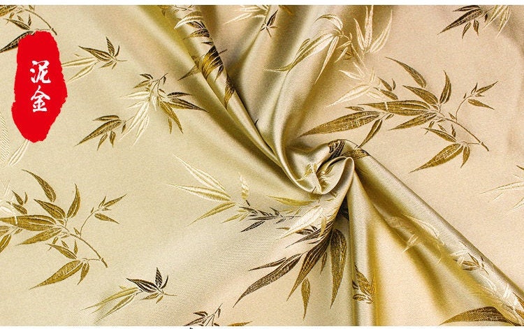 Tissu brocart de soie à motifs bambou et fleurs : largeur 75 cm, matériau de couture coloré