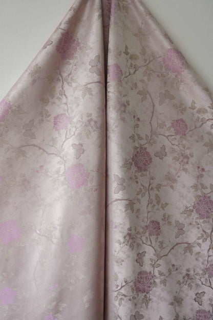 Gold Thread Jacquard Fabric: Retro Butterfly Floral Upholstery, 56"W