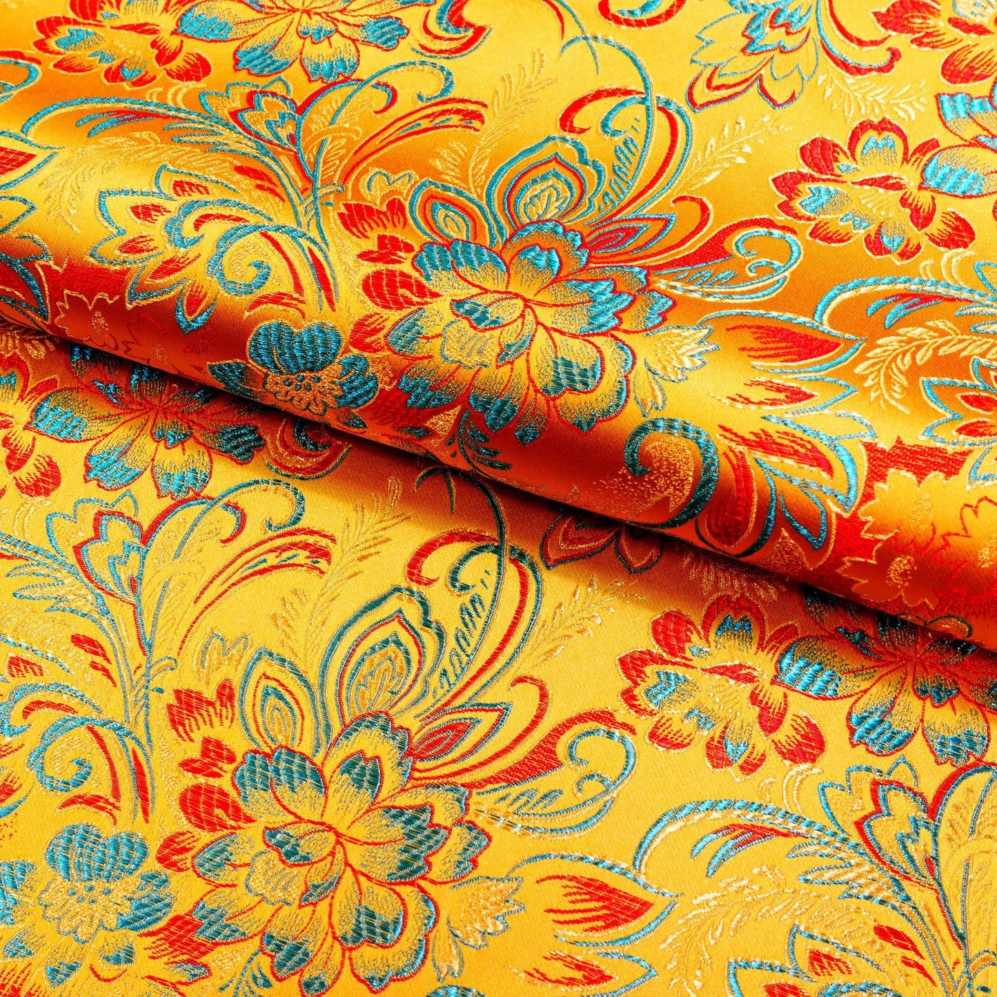 Lily Flower Brocade Fabric: Rayon Satin Blend, 45" Wide - By The Meter