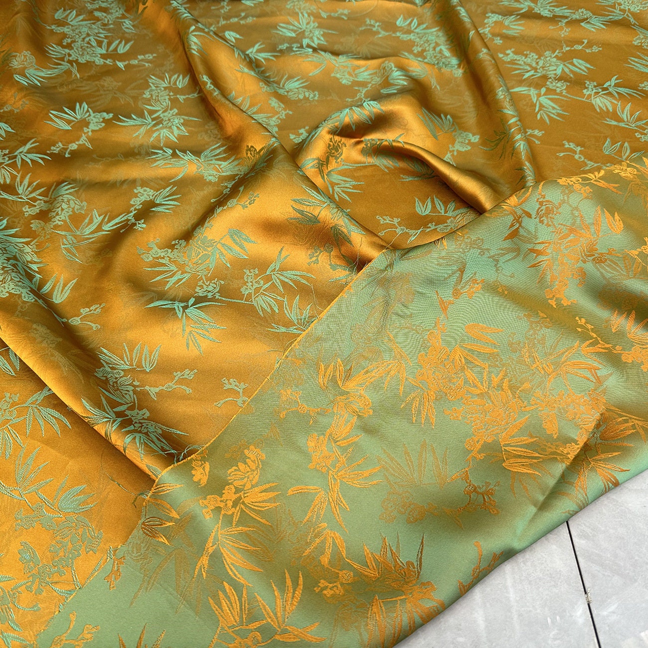 Bamboo Jacquard Satin Damask Fabric: Two-Sided Rayon, 59" Wide