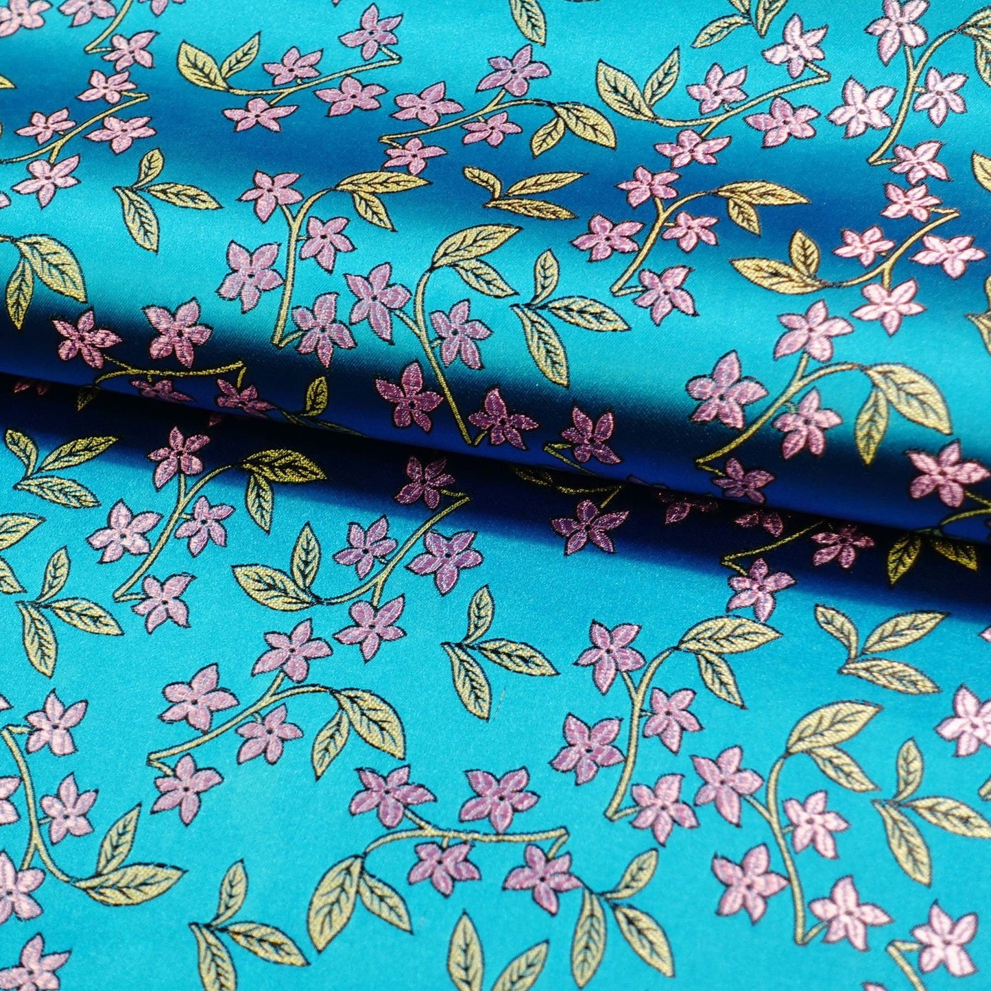 Floral Silk Brocade Fabric: Golden Bud Wedding Material, 45" Wide