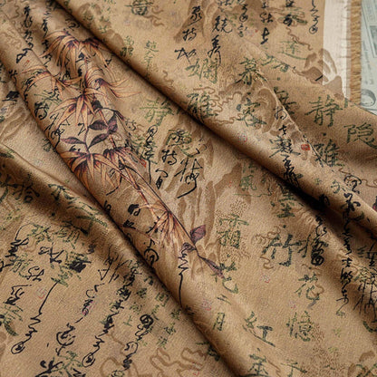 Tissu satiné à motifs de poésie chinoise : gaze cantonaise gambierée (150 cm de large)