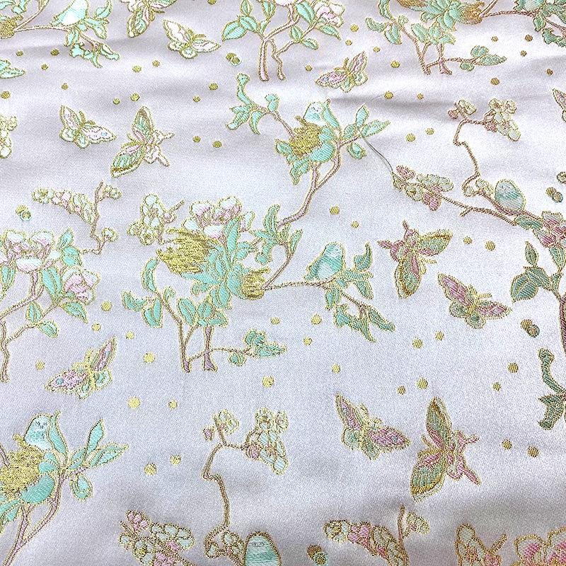 Tissu brocart papillon : Jacquard prune argenté, 150 cm de large