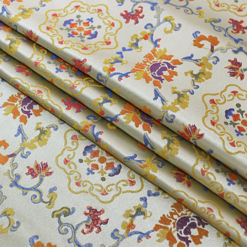 Floral Brocade Fabric: 59"W Chinese Silk Rayon Damask