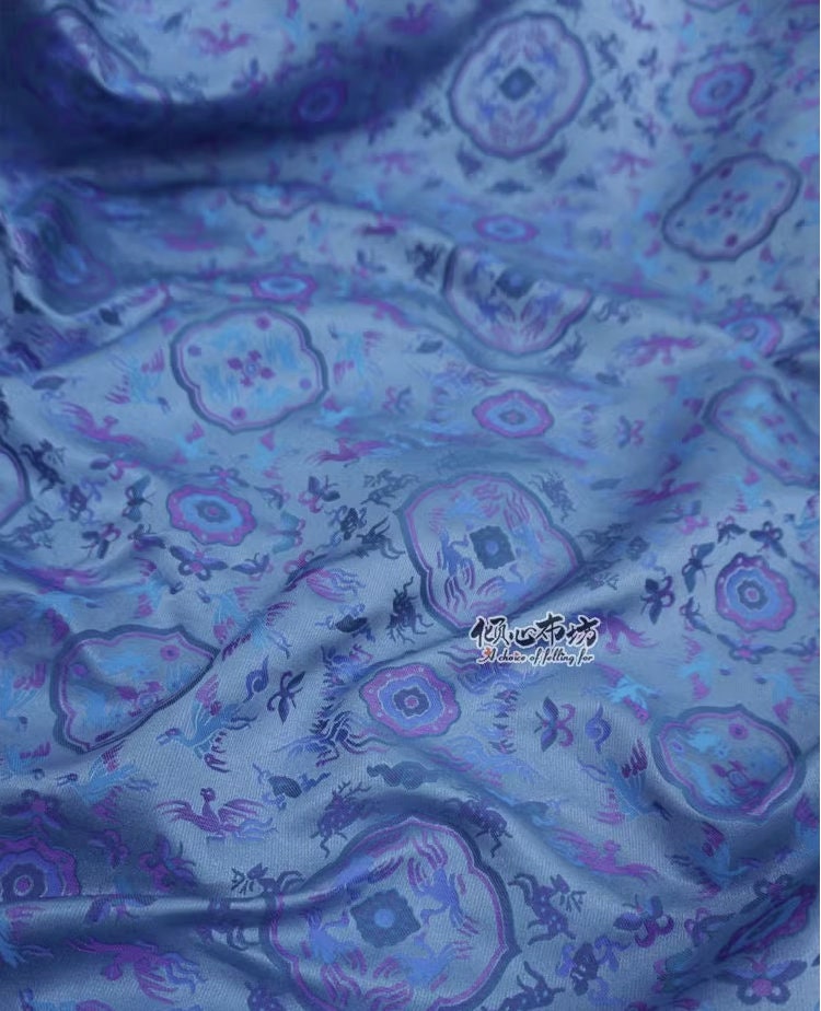 Zen Flower Brocade Fabric: Blue Purple Song Brocade, 58" Wide
