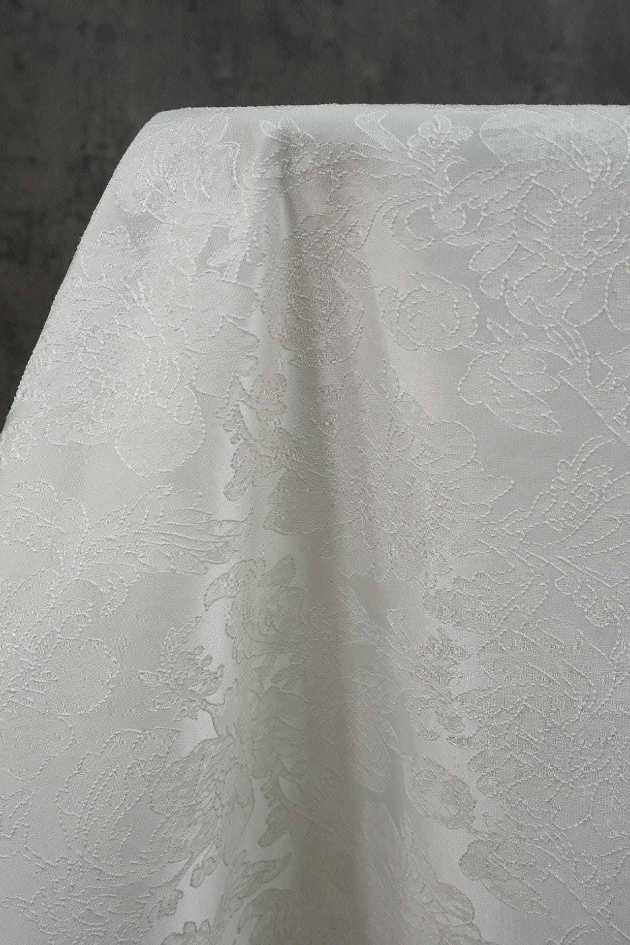 Pure white floral jacquard with subtle embossed patterns, Sewing, Upholstery, 61"Wide