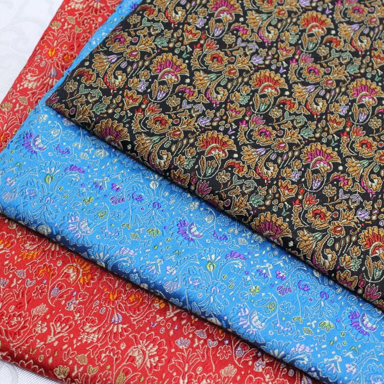 Floral Chinese Silk Brocade Fabric: Celosia Pattern, 29.5" Wide