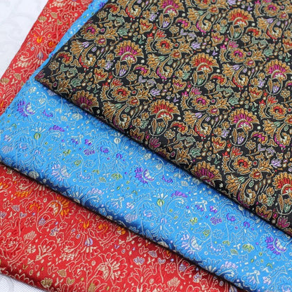 Floral Chinese Silk Brocade Fabric: Celosia Pattern, 29.5" Wide