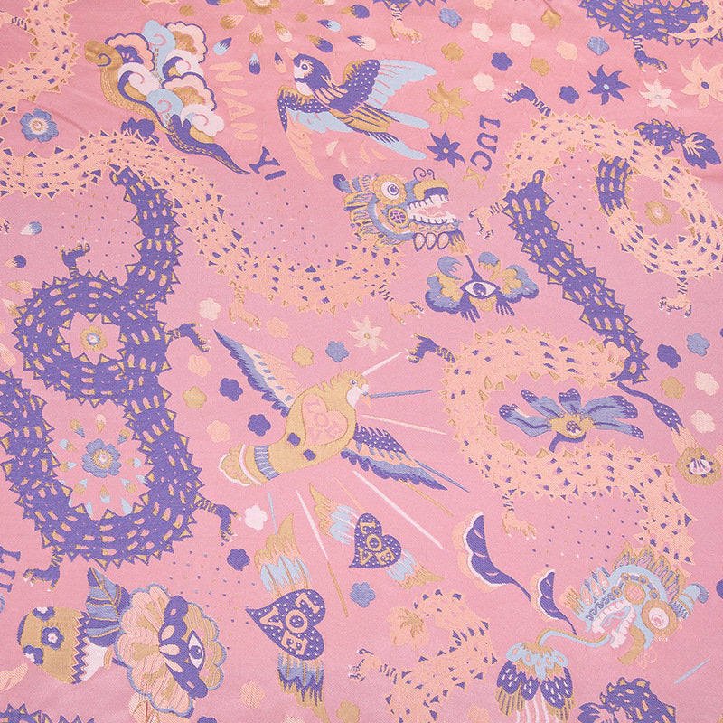 Silk Brocade Fabric: 55"W Dancing Dragon Upholstery, Costume, & Decor