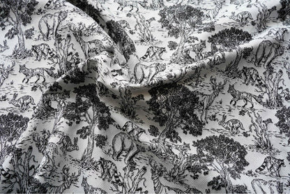 Tissu jacquard noir et blanc à motif zoo : mélange de rayonne pour ameublement, 140 cm de large