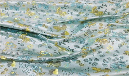 Aqua Blue Goldfish Brocade Fabric: 59"W Rayon Blend
