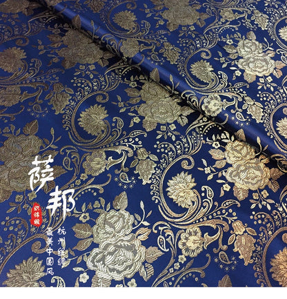 Tissu brocart pivoine européen vintage : Cheongsam Qipao en soie et rayonne