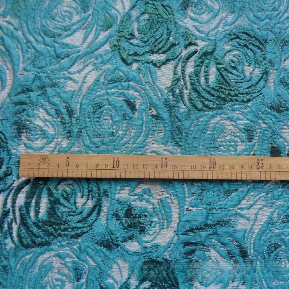 Green Rose Jacquard Fabric: Colorwoven Dress Material - 58"