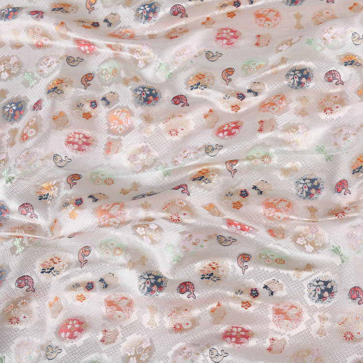 Japanese Lucky Fish Brocade Fabric: 59" Wide Silk Rayon Damask