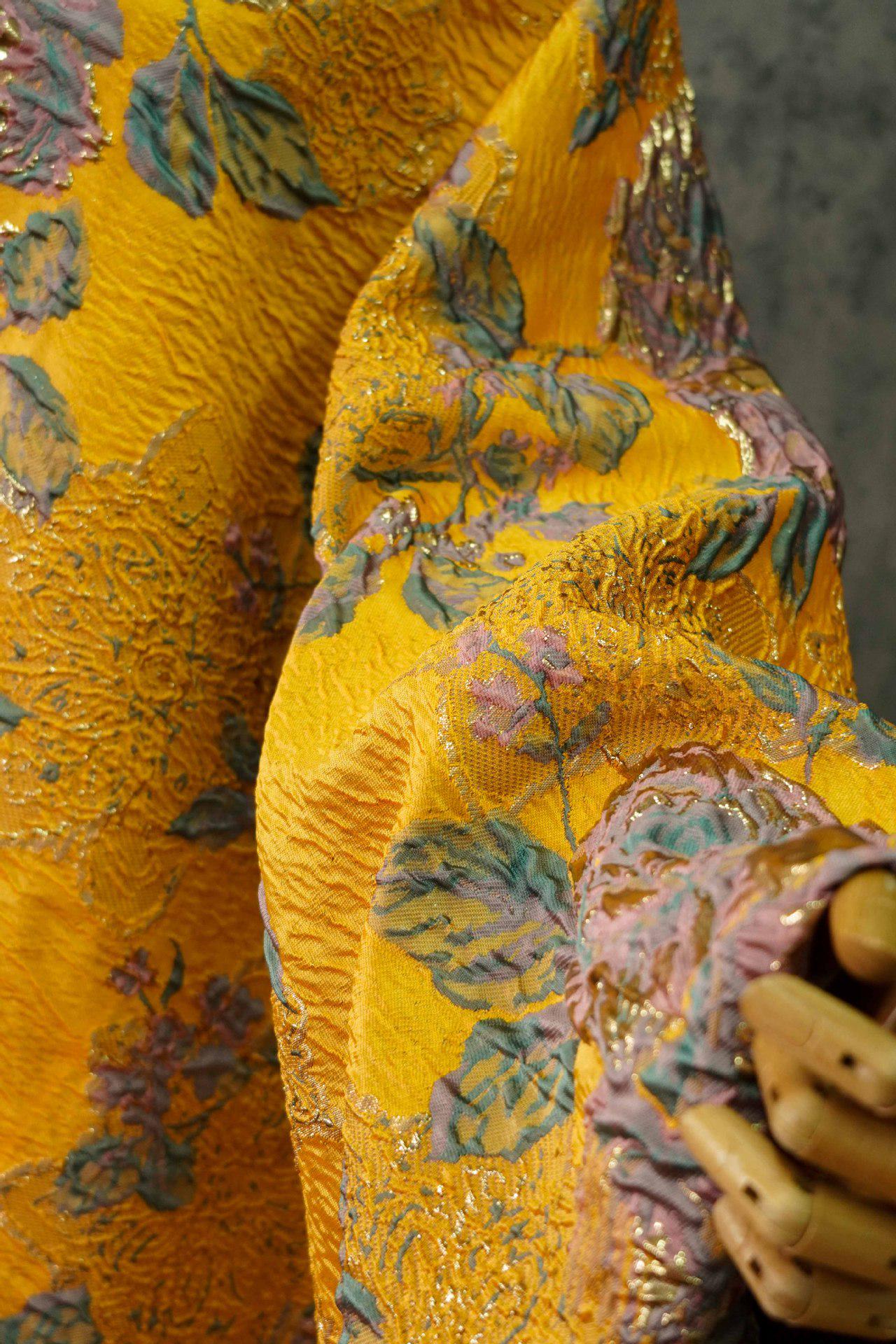 Gold Thread Floral Jacquard Fabric: 53" Wide, Upholstery & Costume