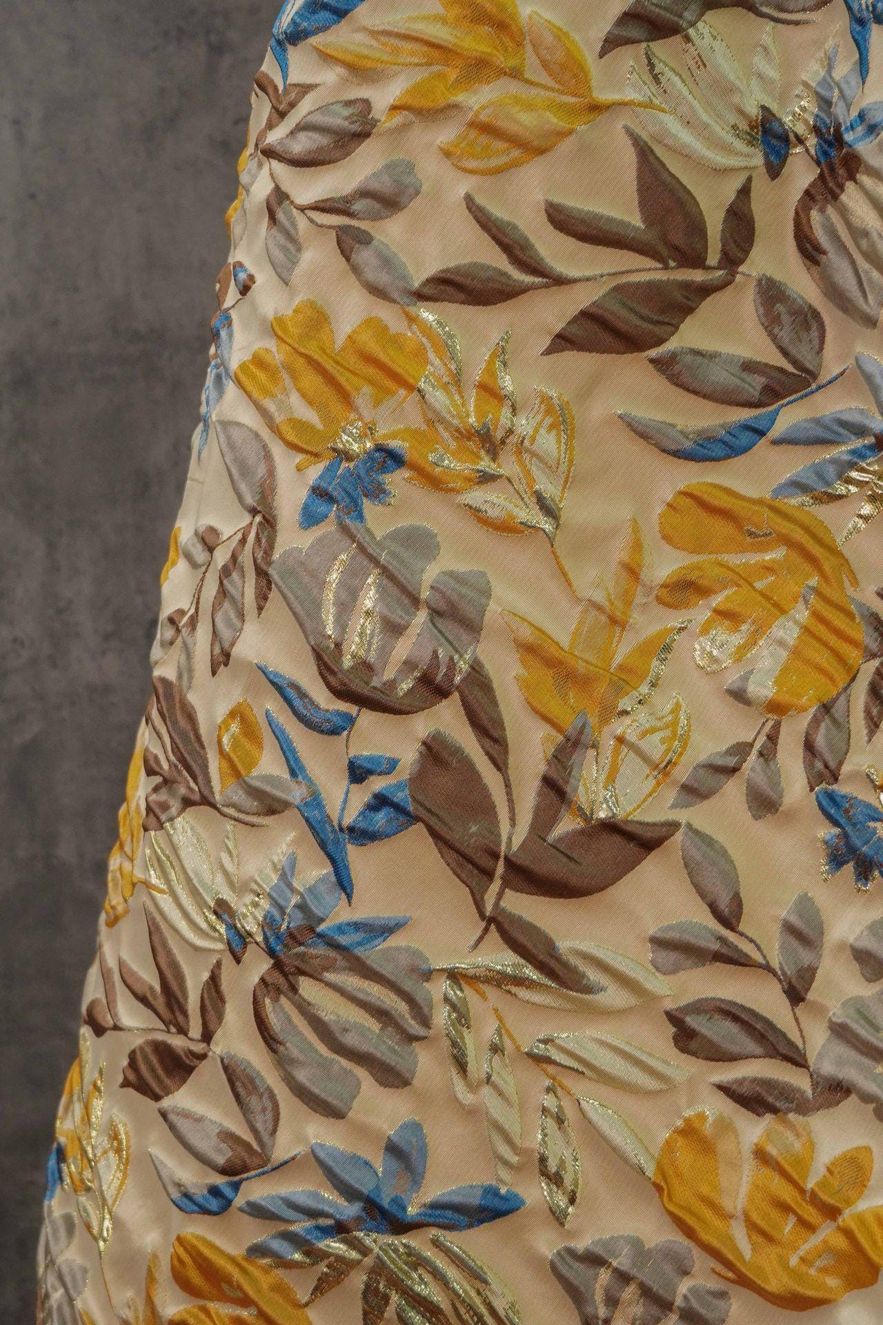 Gold Thread Jacquard Fabric: Retro Palace Style Damask, 53"W By The Meter