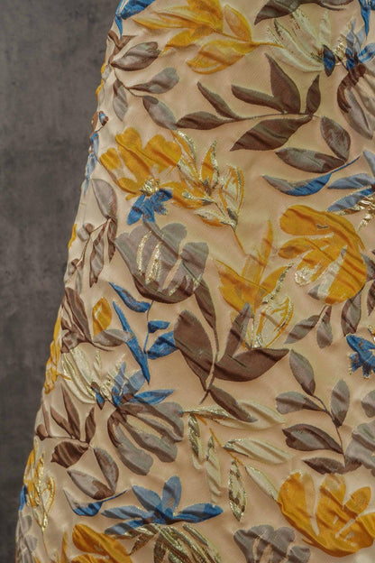 Gold Thread Jacquard Fabric: Retro Palace Style Damask, 53"W By The Meter