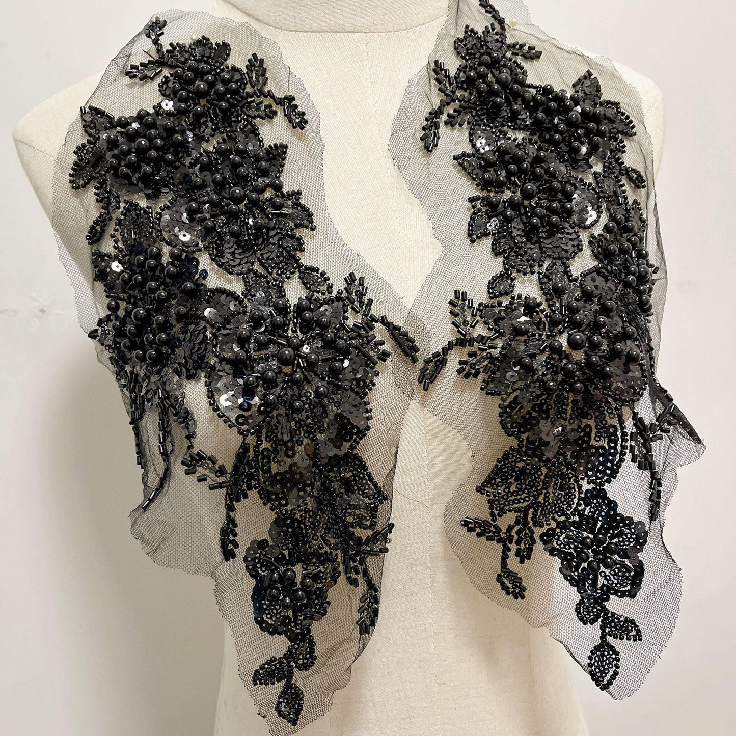 Embroidered Sequin Lace Trim: Light Ivory Bridal Wedding Veil Fabric - By The Yard