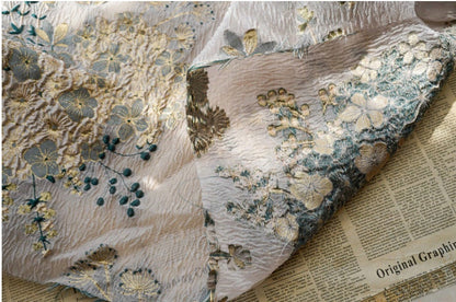 Floral Organza Jacquard Fabric: Gold Thread, 54" Wide, By The Yard