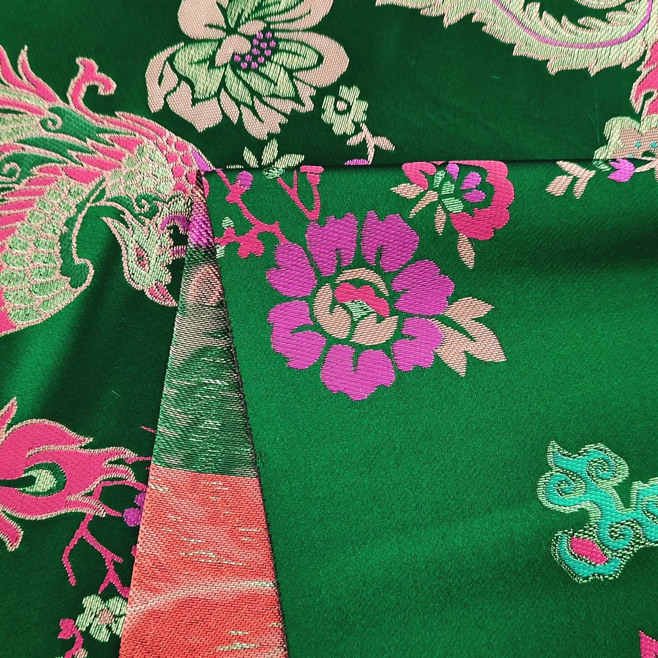 29.5"W Birds Fabric, A hundred birds are paying homage to a phoenix pattern Jacquard Satin Fabric, Upholstery, Quilting and Sewing fabric