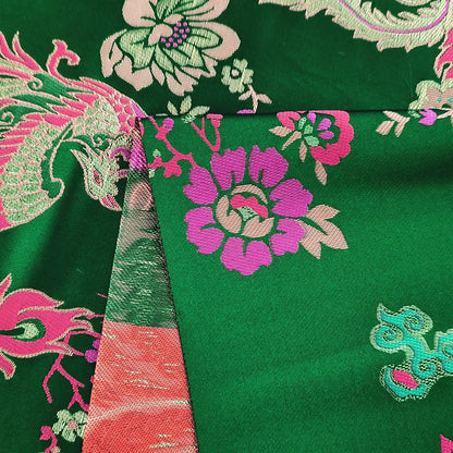 29.5"W Birds Fabric, A hundred birds are paying homage to a phoenix pattern Jacquard Satin Fabric, Upholstery, Quilting and Sewing fabric