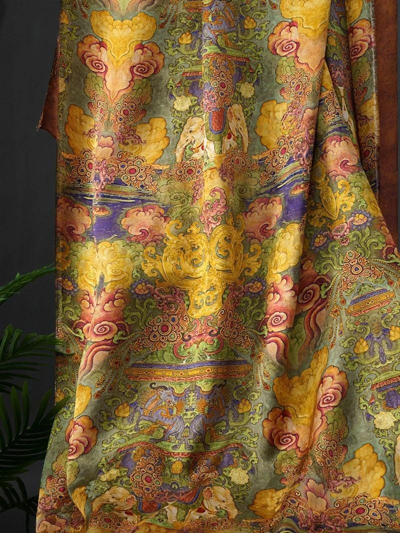 Elephant Pattern Shantung Fabric: 55"W Rayon Upholstery, Costume, Scarf
