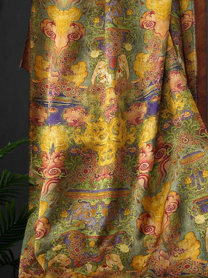Elephant Pattern Shantung Fabric: 55"W Rayon Upholstery, Costume, Scarf