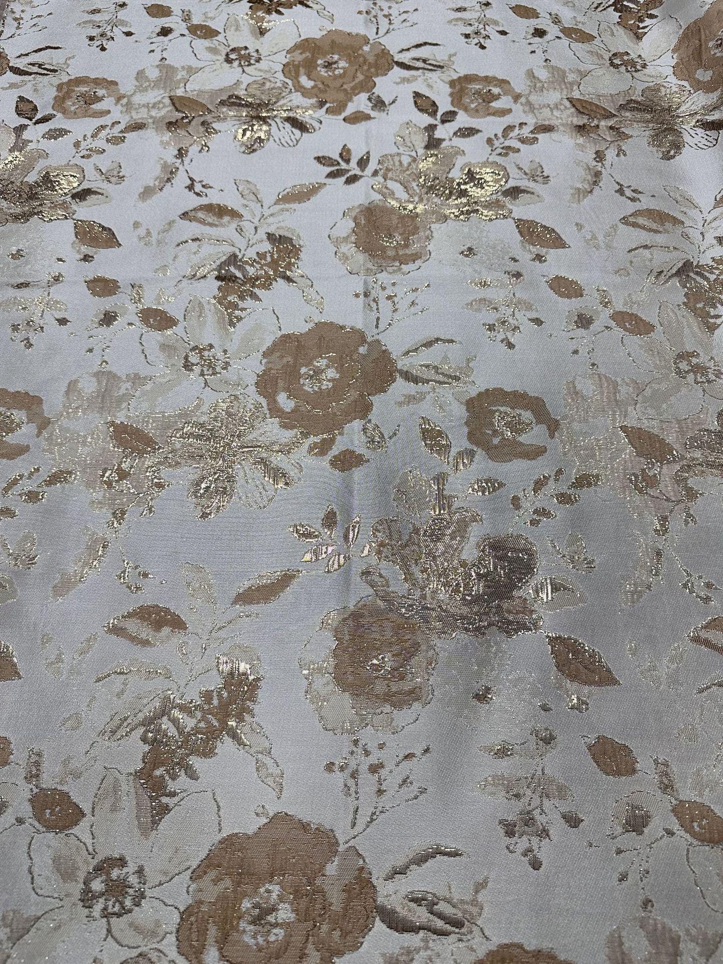 Tissu jacquard floral avec fil doré ��� Tissu de couture tissé couleur" Large