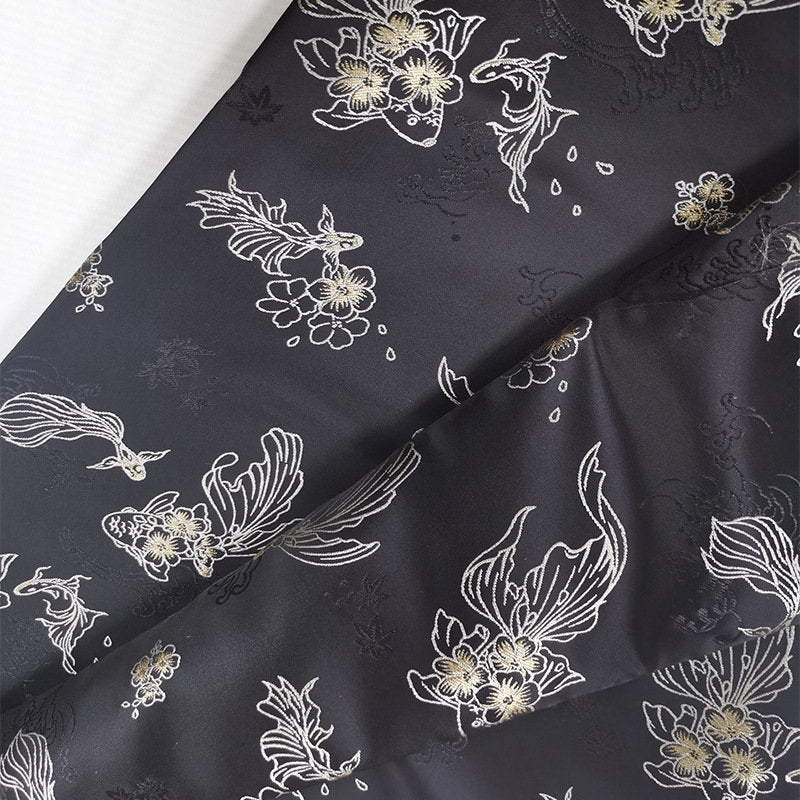 Goldfish Jacquard Fabric: Butterfly Flower Polyester Rayon Blend