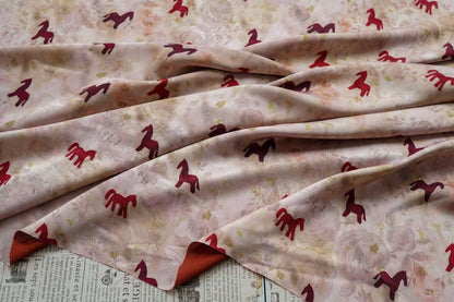 Horse Print Satin Fabric ��� Chinese Style Rose Dec"W