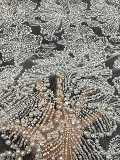 Luxury Pearl Sequin Embroidered Fabric ��� Bridal Wedding Dress, Evening Gown & Couture Fashion Textile, Wedding dress fabr"Wide