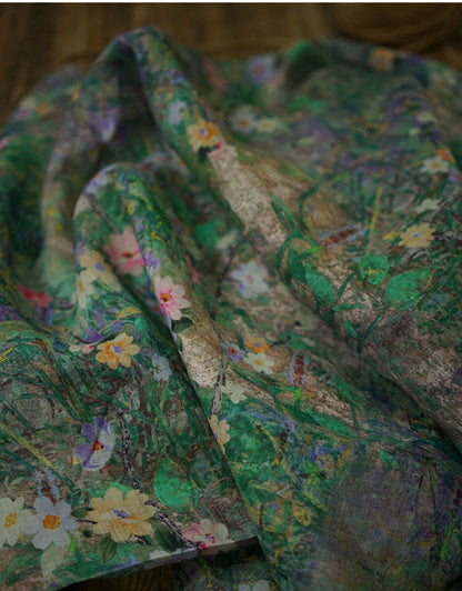 Tissu ramie nénuphar : imprimé floral léger, 140 cm de large